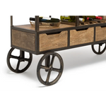Industrial Style Wooden Bar Cart Drinks Trolley Station with Wine Bottle Rack - Furniture > Living Room