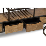 Industrial Style Wooden Bar Cart Drinks Trolley Station with Wine Bottle Rack - Furniture > Living Room