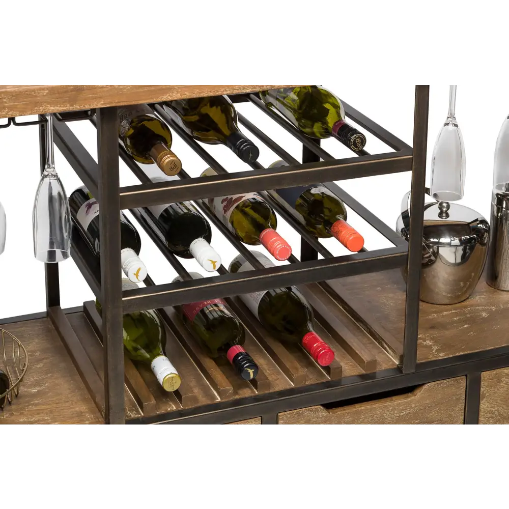 Industrial Style Wooden Bar Cart Drinks Trolley Station with Wine Bottle Rack - Furniture > Living Room