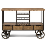 Industrial Style Wooden Bar Cart Drinks Trolley Station with Wine Bottle Rack - Furniture > Living Room