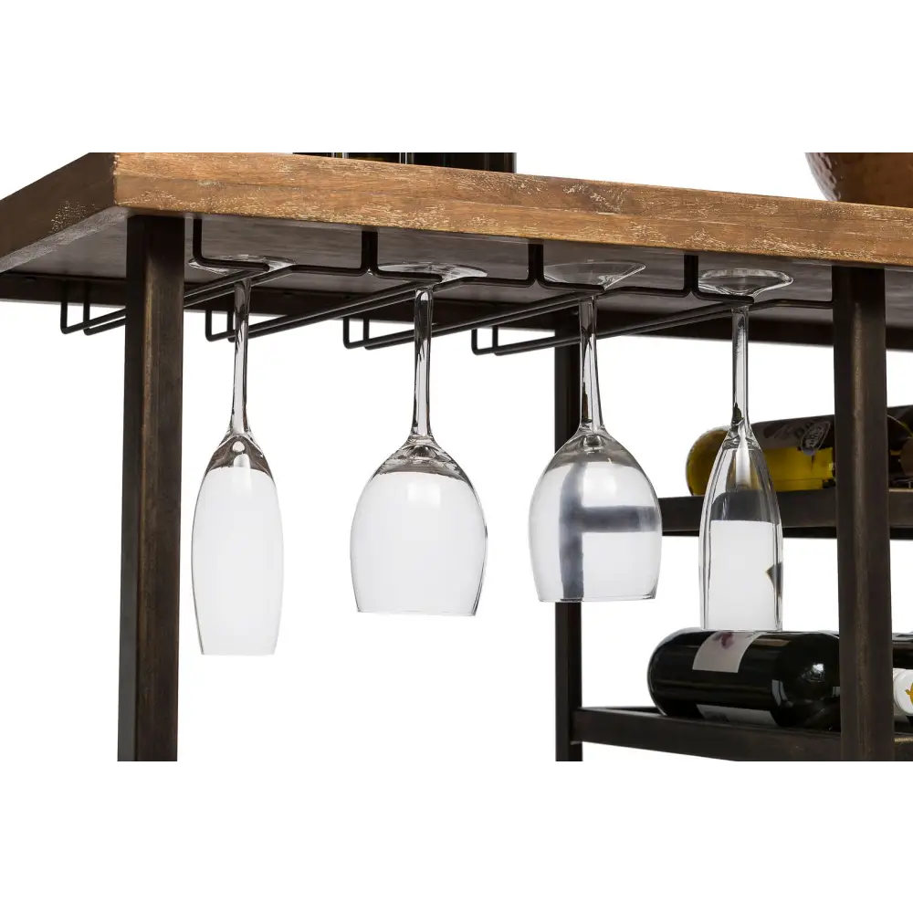 Industrial Style Wooden Bar Cart Drinks Trolley Station with Wine Bottle Rack - Furniture > Living Room