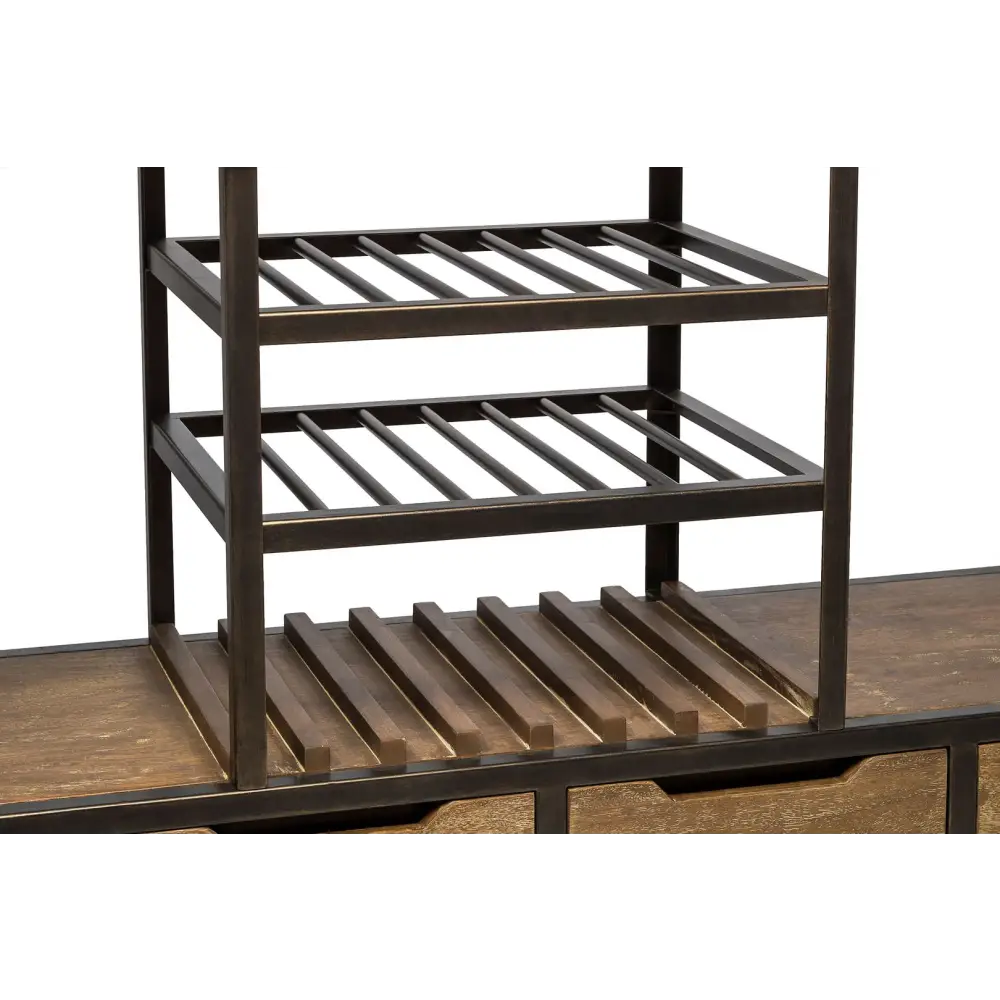 Industrial Style Wooden Bar Cart Drinks Trolley Station with Wine Bottle Rack - Furniture > Living Room