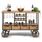 Industrial Style Wooden Bar Cart Drinks Trolley Station with Wine Bottle Rack - Furniture > Living Room