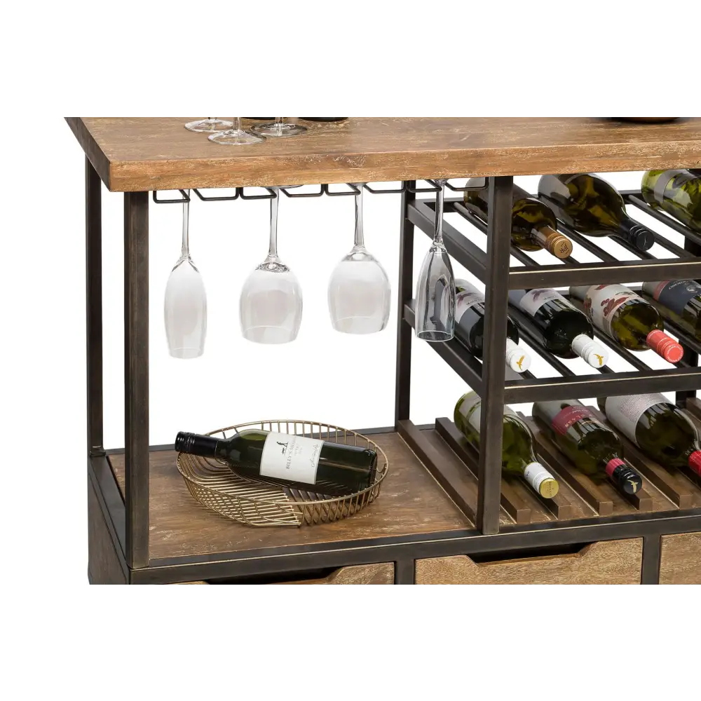 Industrial Style Wooden Bar Cart Drinks Trolley Station with Wine Bottle Rack - Furniture > Living Room