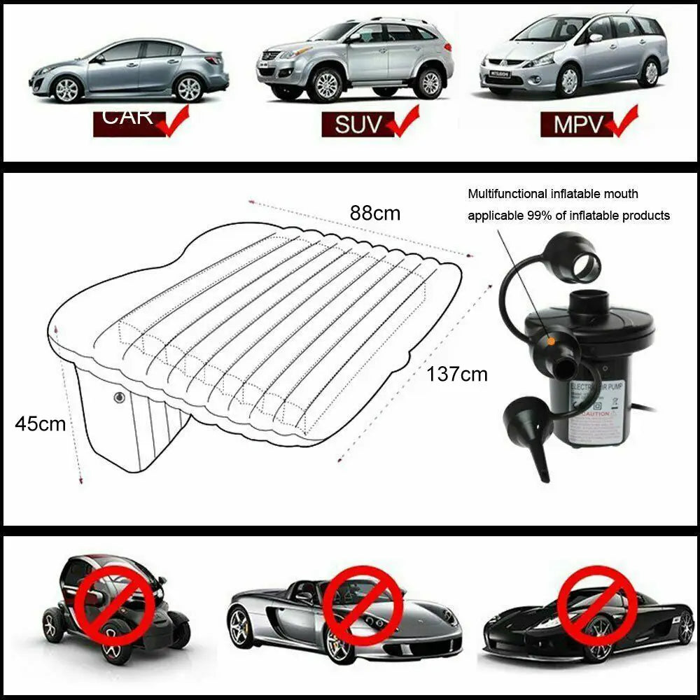 Inflatable Car Back Seat Mattress Portable Camping Travel Air Bed - Home & Garden > Inflatable Mattress