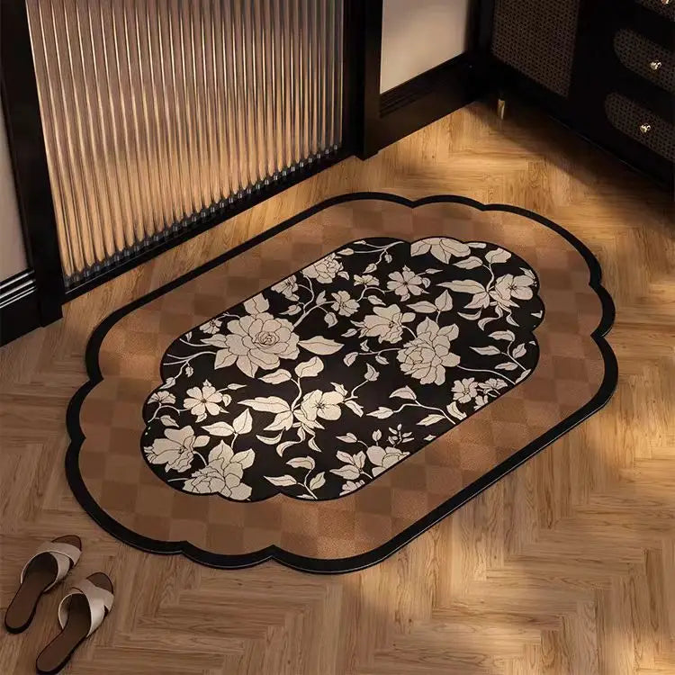 Ink Flower Diatomaceous Earth Bathroom Mat - Vintage Design Fast-Dry Anti-Slip 40*60cm - Home & Garden > Bathroom
