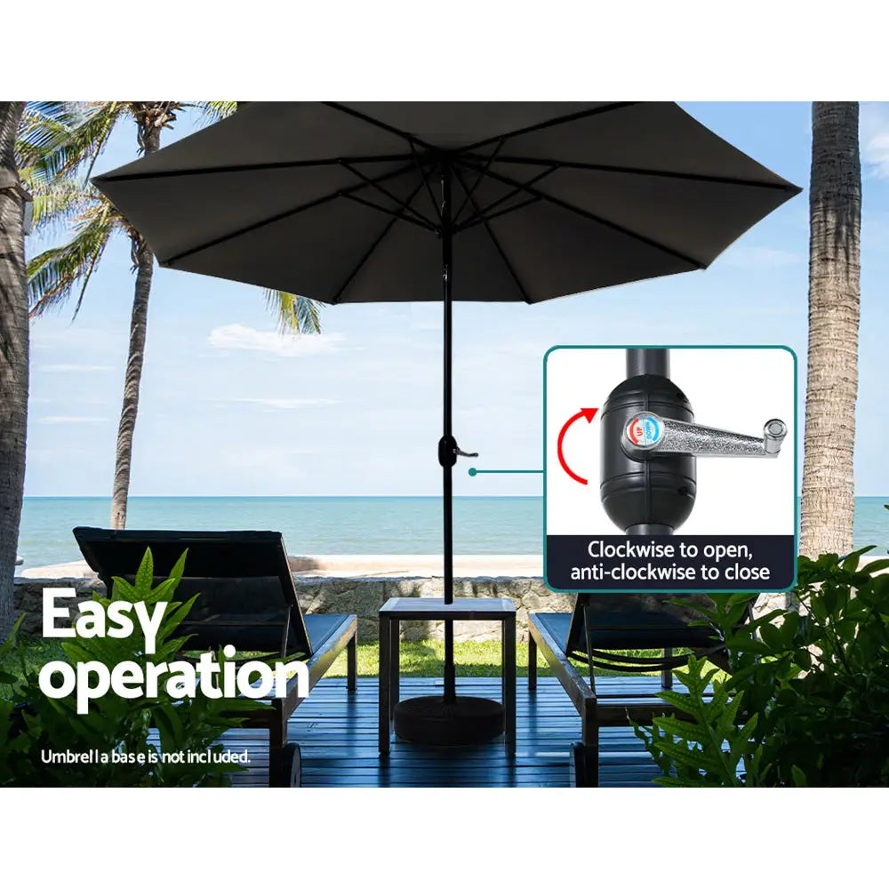 Instahut 2.7m Outdoor Umbrella w/Base Pole Stand Garden Beach Black - Home & Garden > Shading > Umbrellas & Sunshades