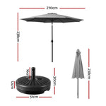 Instahut 2.7m Outdoor Umbrella w/Base Pole Stand Garden Sun Charcoal - Home & Garden > Shading > Umbrellas & Sunshades