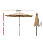 Instahut 3m Outdoor Umbrella Beach Pole Garden Patio Tilt Beige - Home & Garden > Shading > Umbrellas & Sunshades