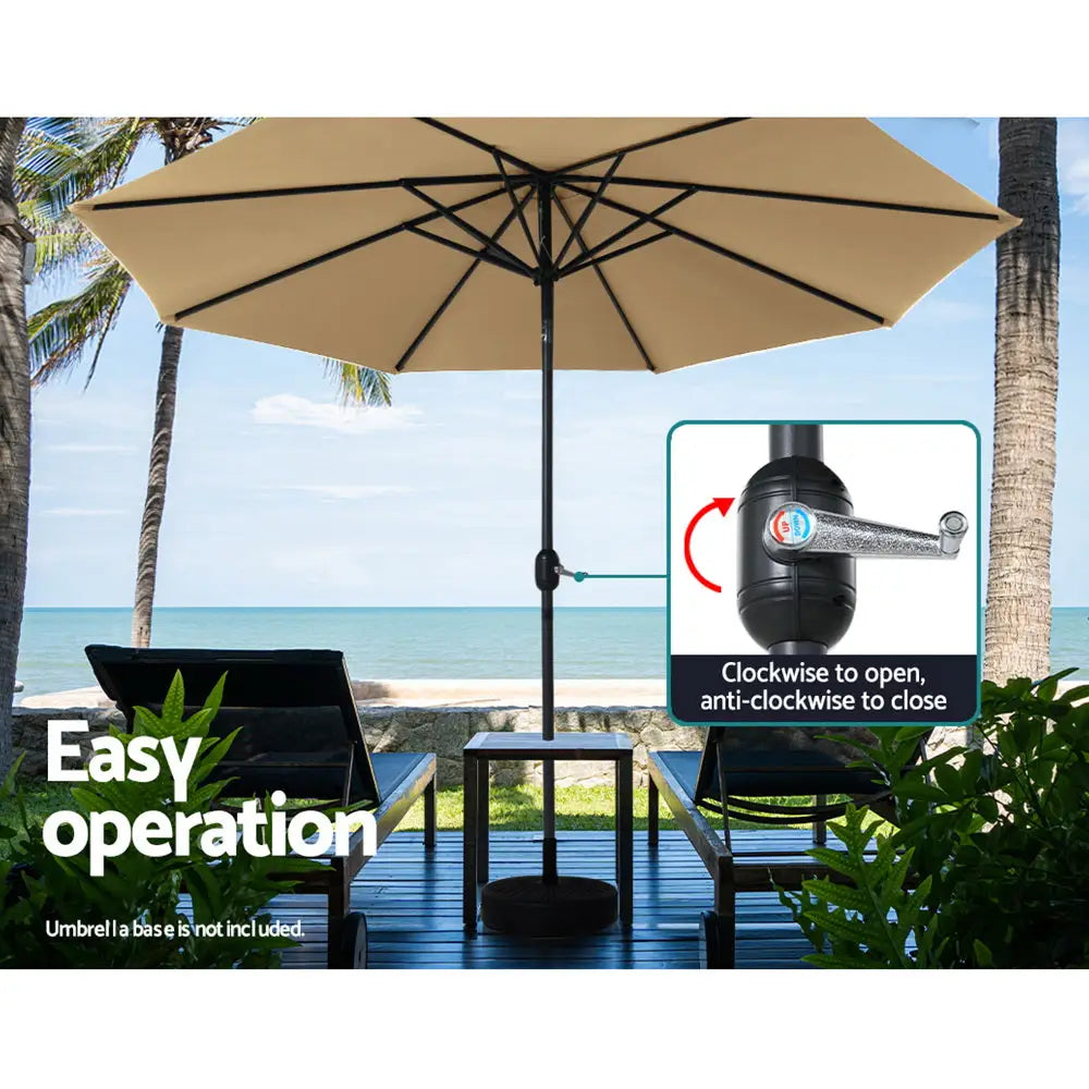 Instahut 3m Outdoor Umbrella Beach Pole Garden Patio Tilt Beige - Home & Garden > Shading > Umbrellas & Sunshades