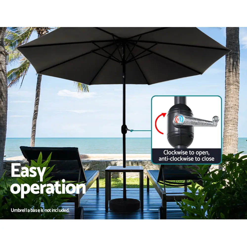 Instahut 3m Outdoor Umbrella Beach Pole Garden Patio Tilt Black - Home & Garden > Shading > Umbrellas & Sunshades
