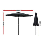 Instahut 3m Outdoor Umbrella Beach Pole Garden Patio Tilt Black - Home & Garden > Shading > Umbrellas & Sunshades