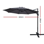 Instahut 3m Outdoor Umbrella Cantilever 360 Degree Tilt Beach Roma Charcoal - Furniture > Outdoor > Outdoor Sofas &