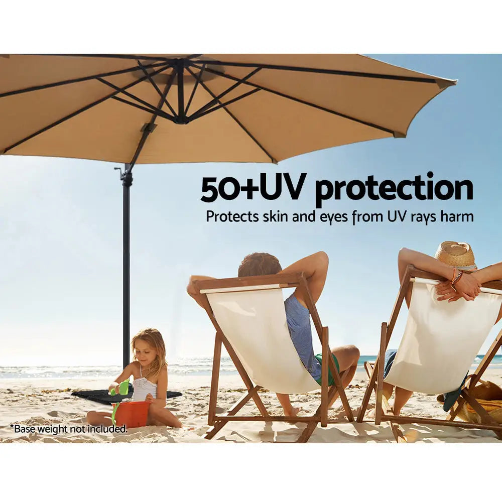 Instahut 3m Outdoor Umbrella Cantilever 360 Degree Tilt Beach Roma Beige - Home & Garden > Shading > Umbrellas &