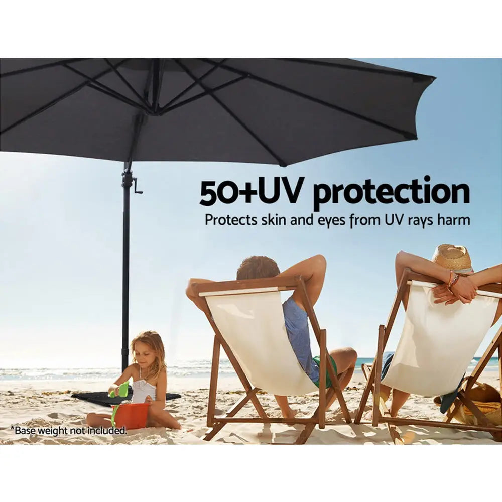 Instahut 3m Outdoor Umbrella Cantilever 360 Degree Tilt Beach Roma Charcoal - Furniture > Outdoor > Outdoor Sofas &