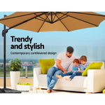 Instahut 3m Outdoor Umbrella Cantilever 360 Degree Tilt Beach Roma Beige - Home & Garden > Shading > Umbrellas &