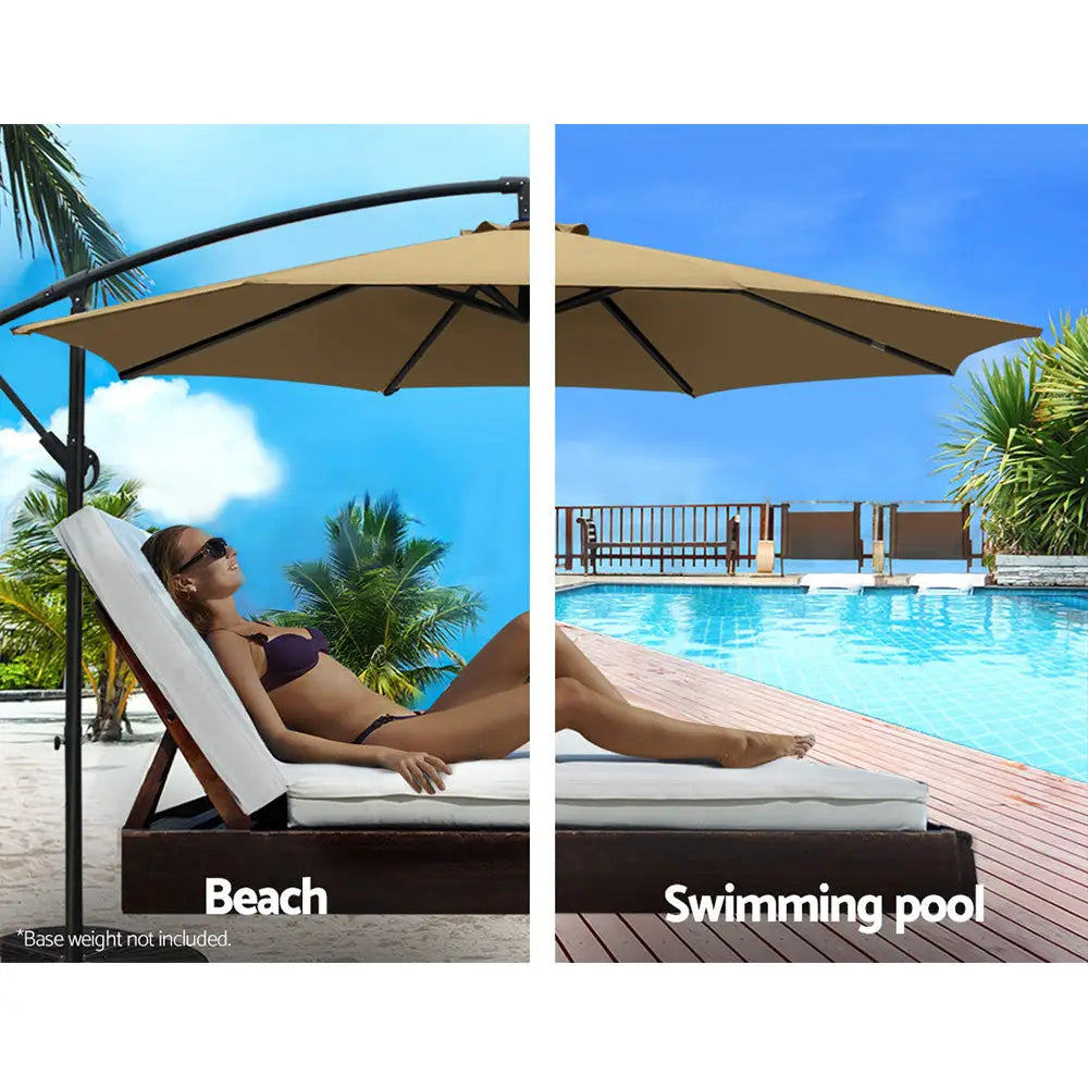 Instahut 3m Outdoor Umbrella Cantilever Beach Garden Patio Beige - Home & Garden > Shading > Umbrellas & Sunshades
