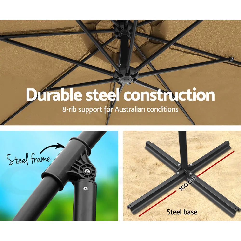 Instahut 3m Outdoor Umbrella Cantilever Beach Garden Patio Beige - Home & Garden > Shading > Umbrellas & Sunshades