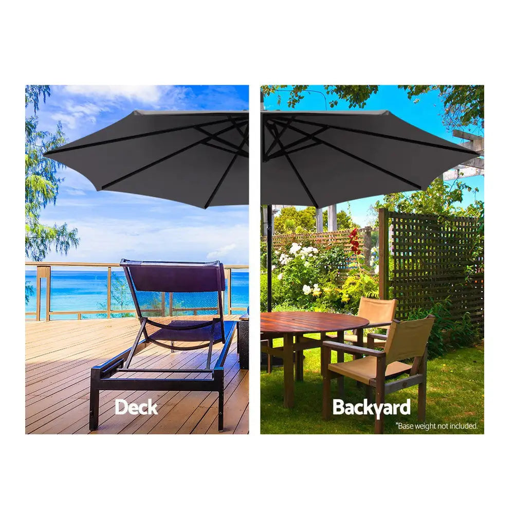 Instahut 3m Outdoor Umbrella Cantilever Beach Garden Patio Charcoal - Furniture > Outdoor > Outdoor Sofas & Lounge Sets