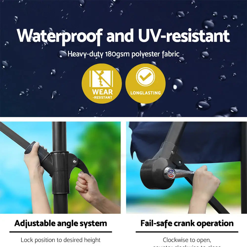 Instahut 3m Outdoor Umbrella Cantilever Beach Garden Patio Navy - Home & Garden > Shading > Umbrellas & Sunshades