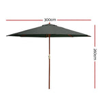 Instahut 3m Outdoor Umbrella Pole Umbrellas Beach Garden Sun Stand Patio Charcoal - Home & Garden > Shading > Umbrellas