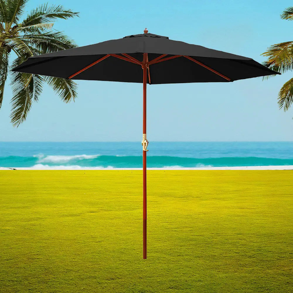Instahut 3m Outdoor Umbrella Pole Umbrellas Beach Garden Sun Stand Patio Black - Furniture > Outdoor