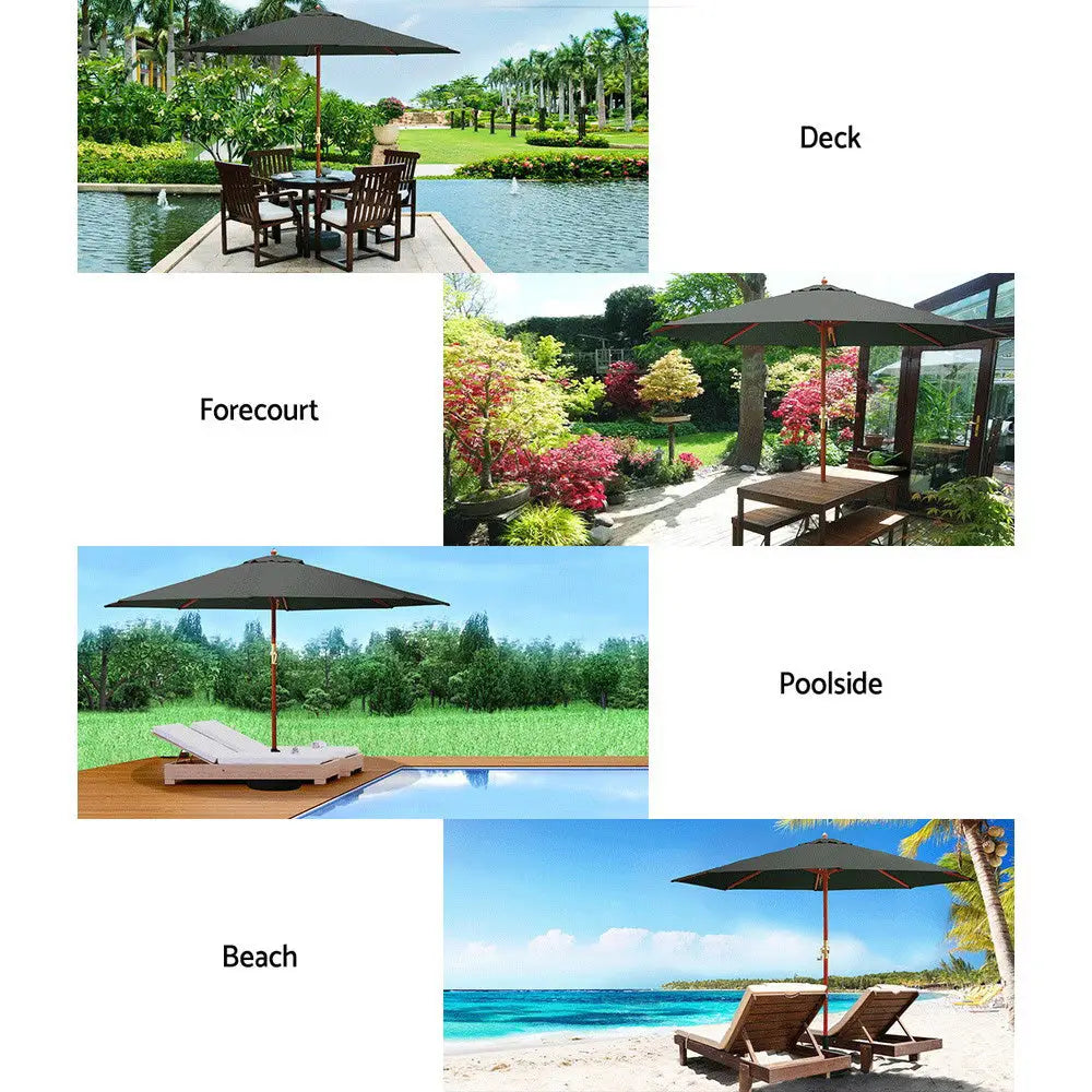 Instahut 3m Outdoor Umbrella Pole Umbrellas Beach Garden Sun Stand Patio Charcoal - Home & Garden > Shading > Umbrellas