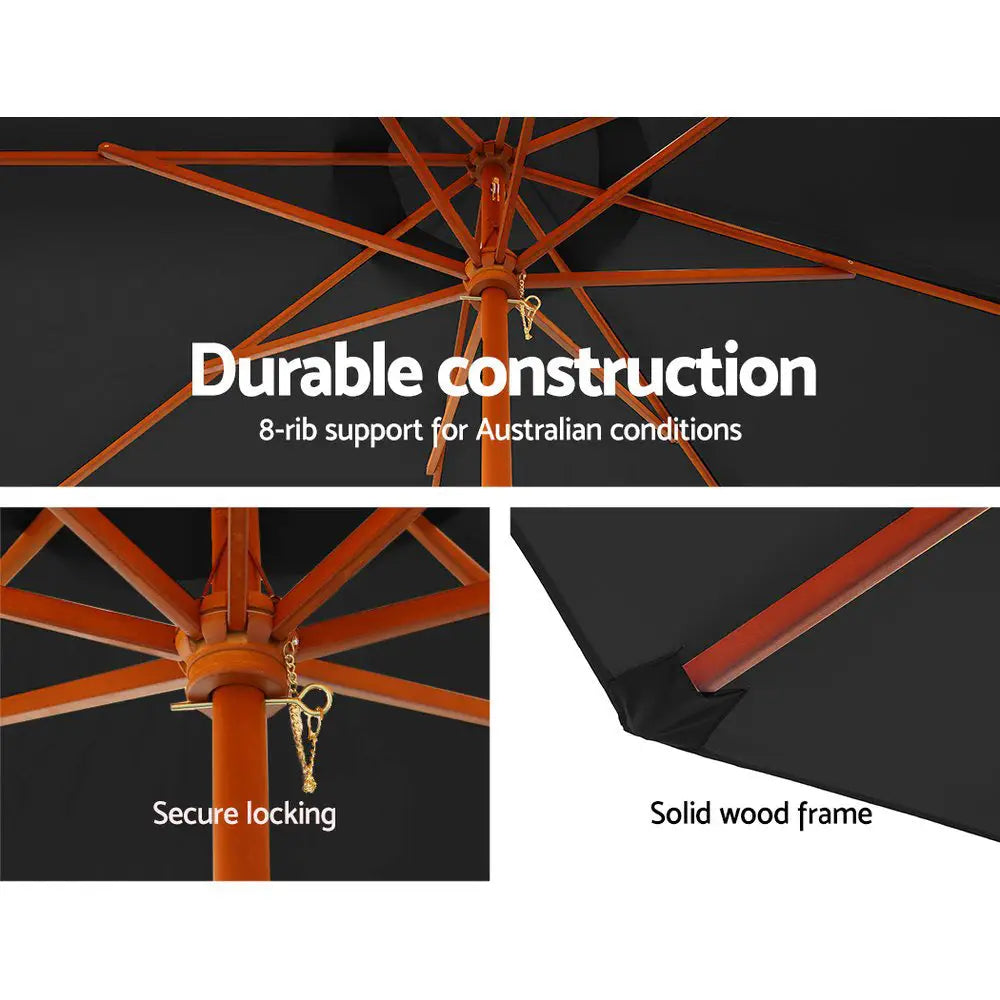Instahut 3m Outdoor Umbrella Pole Umbrellas Beach Garden Sun Stand Patio Black - Furniture > Outdoor