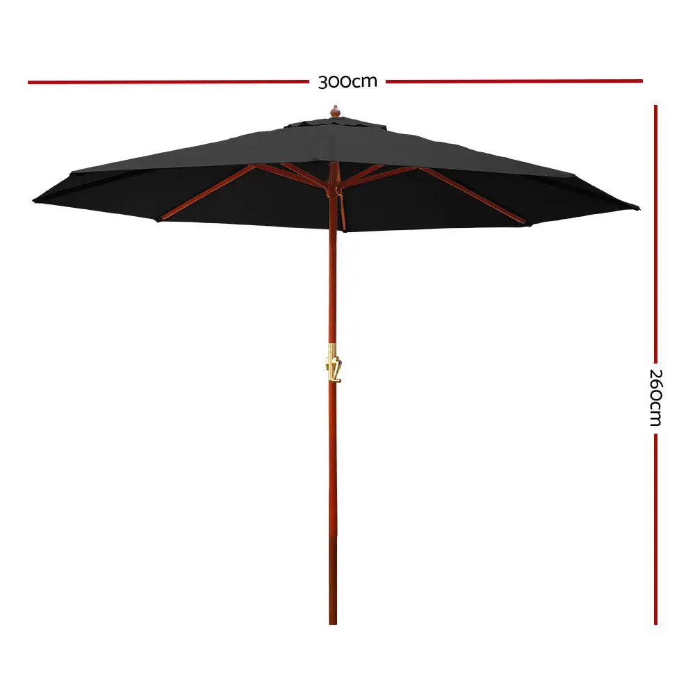 Instahut 3m Outdoor Umbrella Pole Umbrellas Beach Garden Sun Stand Patio Black - Furniture > Outdoor