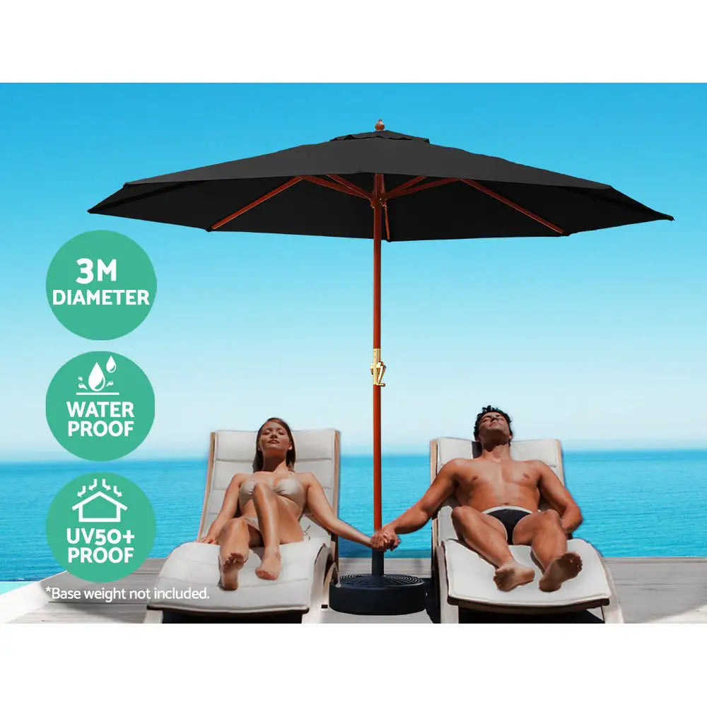 Instahut 3m Outdoor Umbrella Pole Umbrellas Beach Garden Sun Stand Patio Black - Furniture > Outdoor