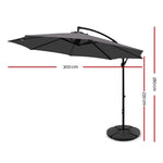 Instahut 3m Outdoor Umbrella w/Base Cantilever Beach Garden Patio Charcoal - Home & Garden > Shading > Umbrellas &