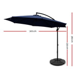 Instahut 3m Outdoor Umbrella w/Base Cantilever Beach Garden Patio Navy - Home & Garden > Shading > Umbrellas & Sunshades