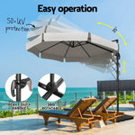 Instahut 3m Outdoor Umbrella w/Base Cantilever Beach Roma 360 Degree Tilt Grey - Home & Garden > Shading > Umbrellas &
