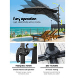 Instahut 3m Outdoor Umbrella w/Base Cantilever Beach Roma 360 Degree Tilt Black - Home & Garden > Shading > Umbrellas &