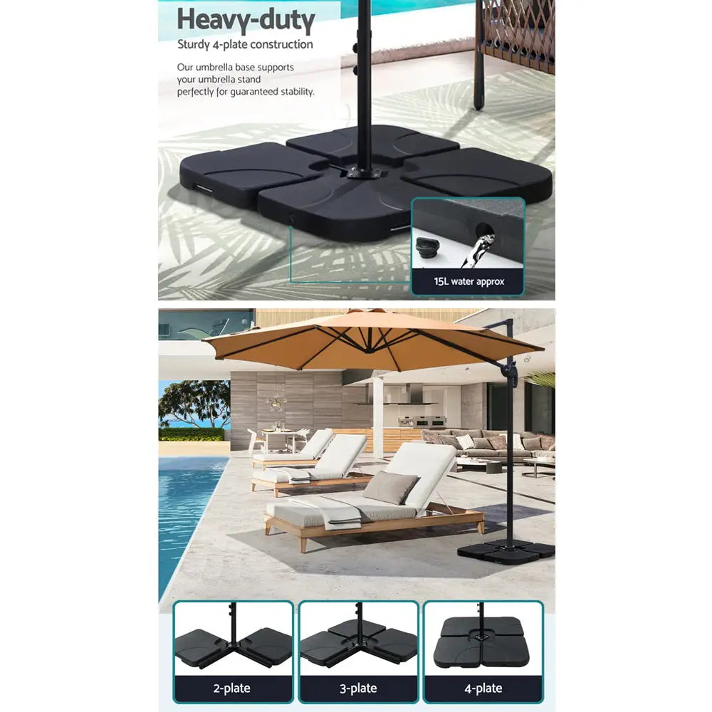 Instahut 3m Outdoor Umbrella w/Base Cantilever Beach Roma 360 Degree Tilt Beige - Home & Garden > Shading > Umbrellas &