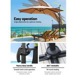 Instahut 3m Outdoor Umbrella w/Base Cantilever Beach Roma 360 Degree Tilt Beige - Home & Garden > Shading > Umbrellas &