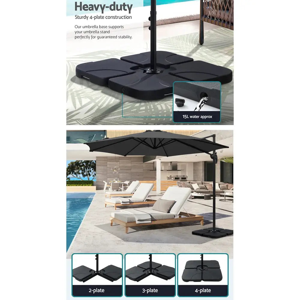 Instahut 3m Outdoor Umbrella w/Base Cantilever Beach Roma 360 Degree Tilt Charcoal - Home & Garden > Shading >