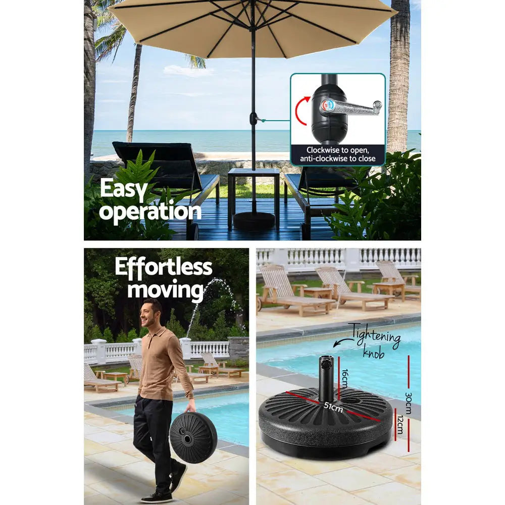 Instahut 3m Outdoor Umbrella w/Base Pole Tilt Beach Garden Patio Beige - Home & Garden > Shading > Umbrellas & Sunshades