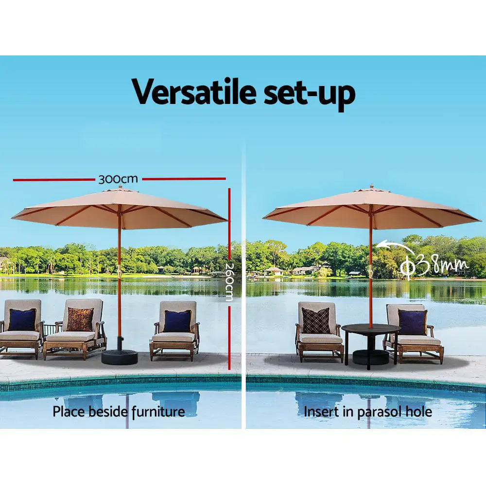 Instahut 3m Outdoor Umbrella w/Base Pole Umbrellas Garden Sun Stand Deck Beige - Home & Garden > Shading > Umbrellas &