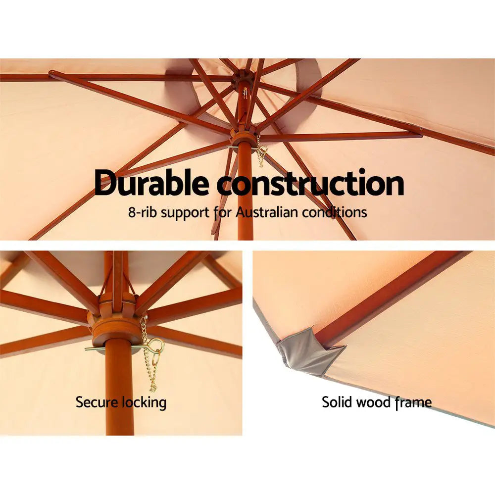Instahut 3m Outdoor Umbrella w/Base Pole Umbrellas Garden Sun Stand Deck Beige - Home & Garden > Shading > Umbrellas &