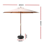 Instahut 3m Outdoor Umbrella w/Base Pole Umbrellas Garden Sun Stand Deck Beige - Home & Garden > Shading > Umbrellas &