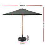 Instahut 3m Outdoor Umbrella w/Base Pole Umbrellas Garden Sun Stand Deck Charcoal - Home & Garden > Shading > Umbrellas
