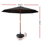 Instahut 3m Outdoor Umbrella w/Base Pole Umbrellas Garden Sun Stand Deck Black - Home & Garden > Shading > Umbrellas &