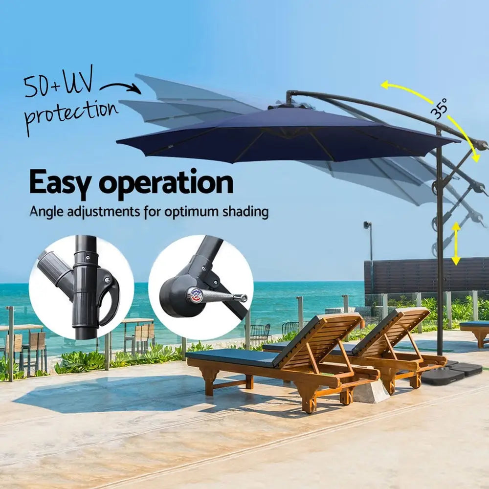 Instahut 3m Umbrella w/Base Outdoor Cantilever Beach Garden Patio Parasol Navy - Home & Garden > Shading > Umbrellas &