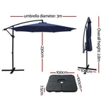 Instahut 3m Umbrella w/Base Outdoor Cantilever Beach Garden Patio Parasol Navy - Home & Garden > Shading > Umbrellas &