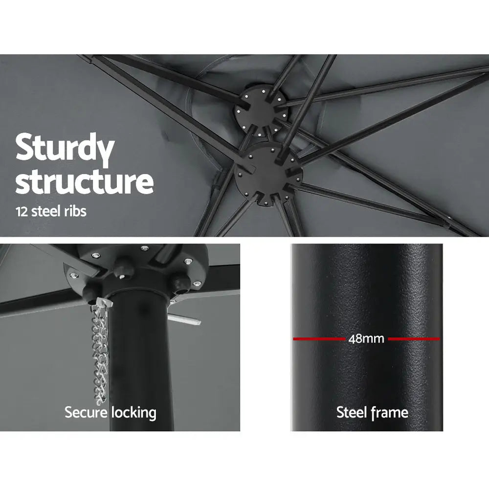 Instahut 4.57m Outdoor Umbrella Beach Pole Garden Tilt Charcoal - Furniture > Outdoor > Outdoor Sofas & Lounge Sets
