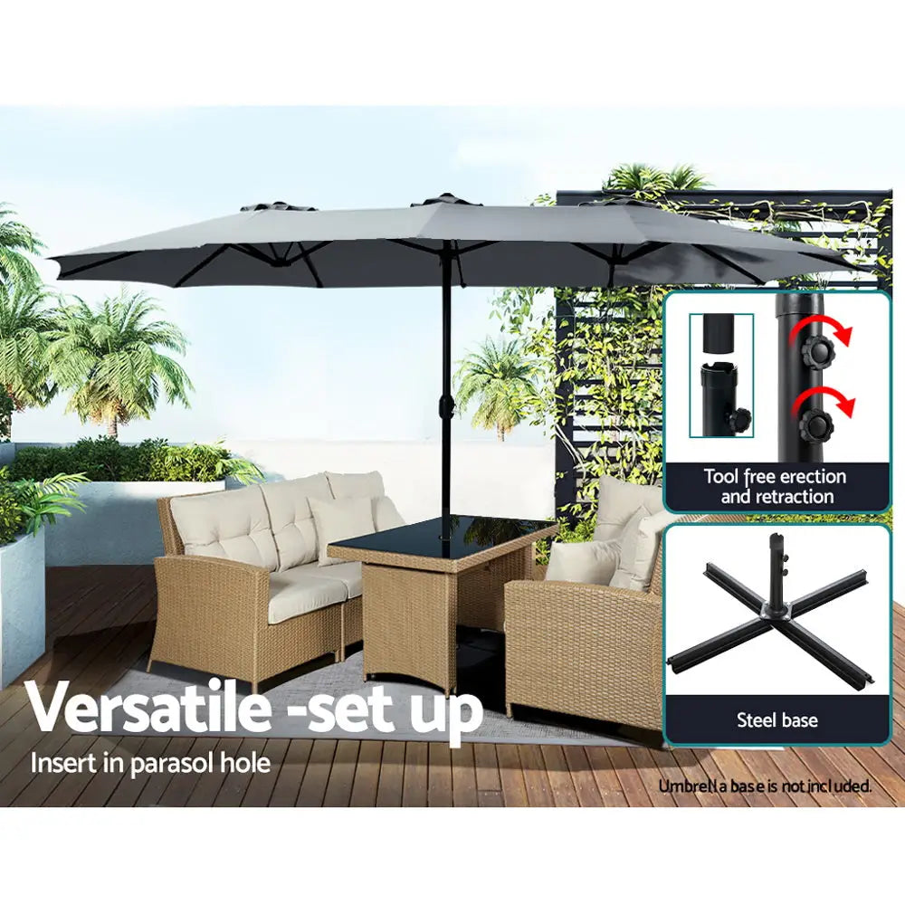 Instahut 4.57m Outdoor Umbrella Beach Pole Garden Tilt Charcoal - Furniture > Outdoor > Outdoor Sofas & Lounge Sets