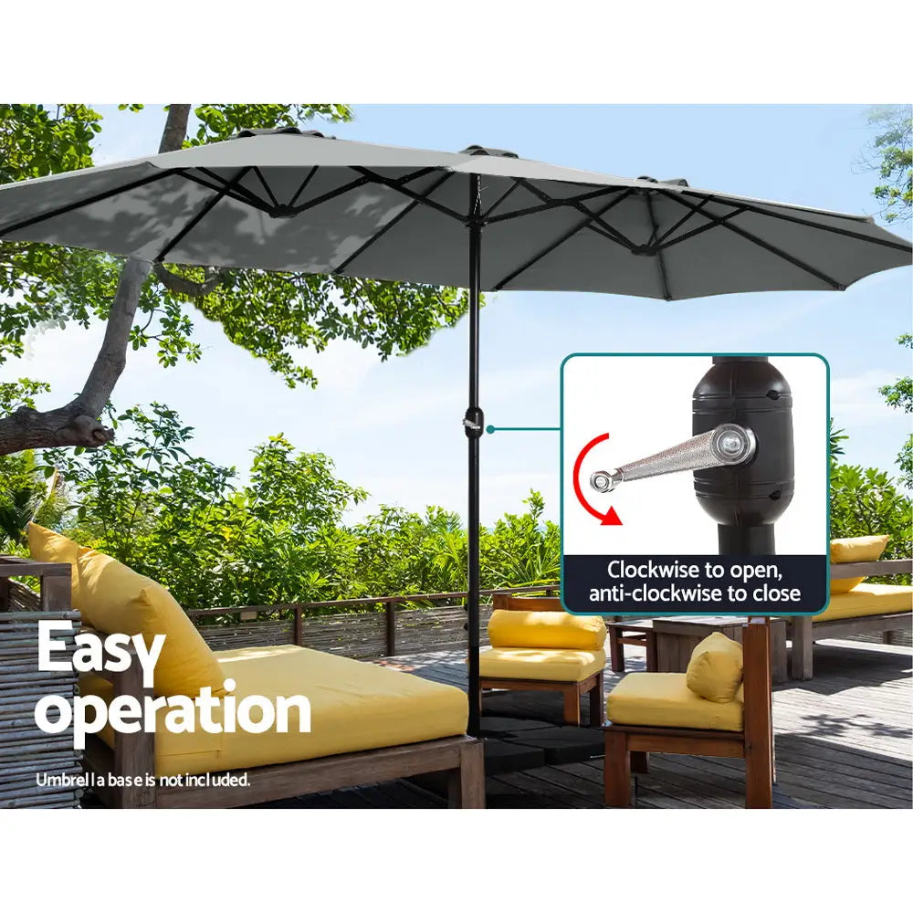 Instahut 4.57m Outdoor Umbrella Beach Pole Garden Tilt Charcoal - Furniture > Outdoor > Outdoor Sofas & Lounge Sets