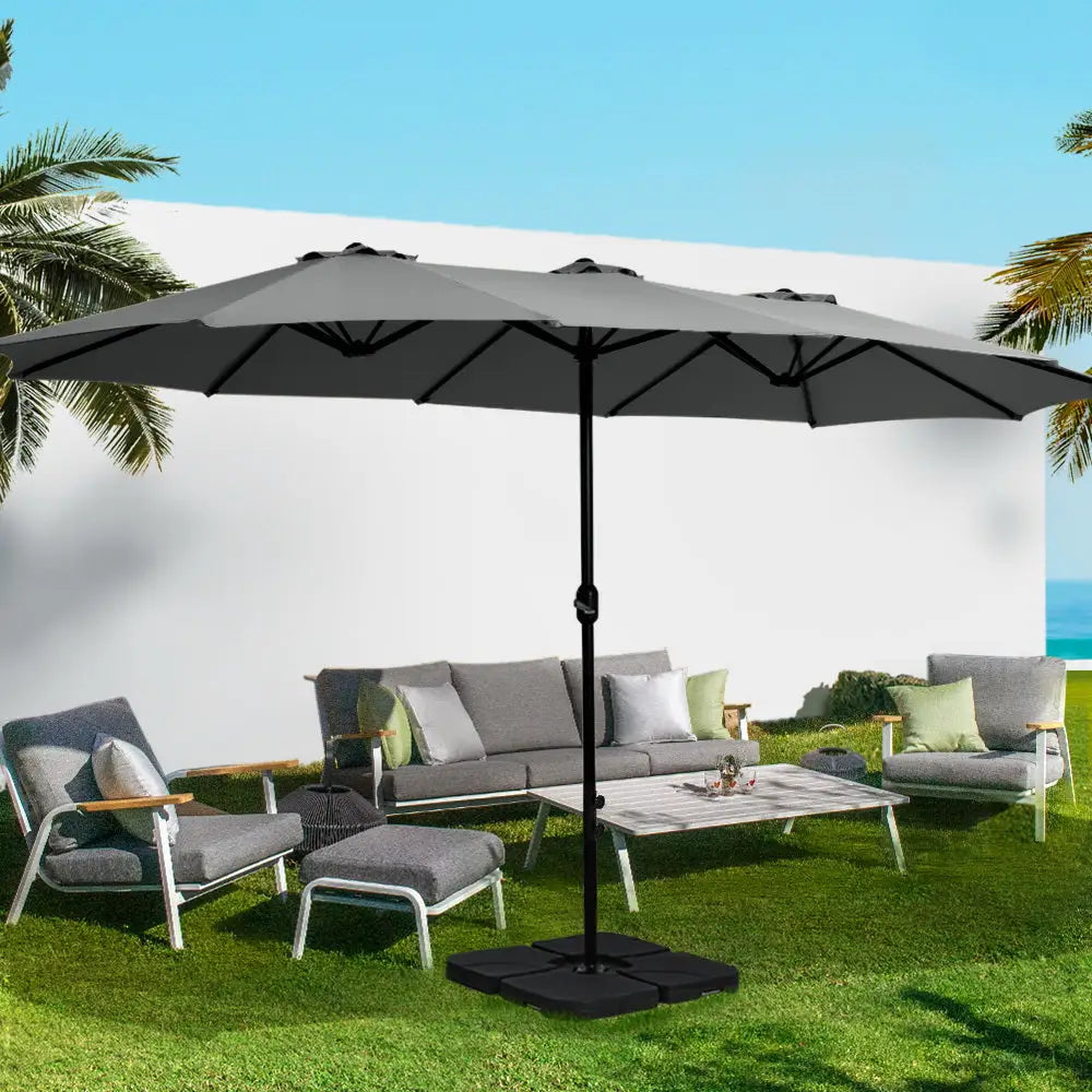 Instahut 4.57m Outdoor Umbrella Beach Pole Garden Tilt Charcoal - Furniture > Outdoor > Outdoor Sofas & Lounge Sets