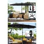 Instahut 4.57m Outdoor Umbrella w/Base Stand Beach Pole Garden Tilt Black - Home & Garden > Shading > Umbrellas &